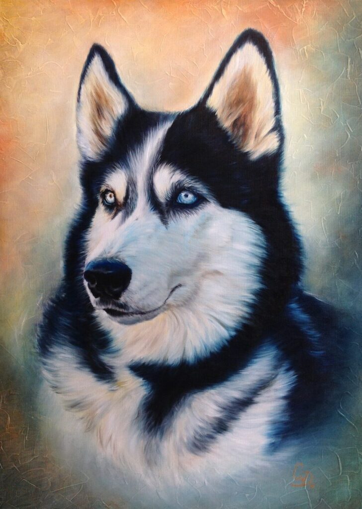 Schilderij hond (Husky)